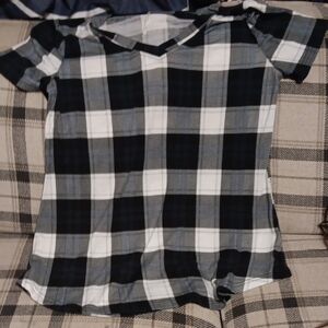 Nandashe Plaid Wemons Shirt in Black, Navy,, and White